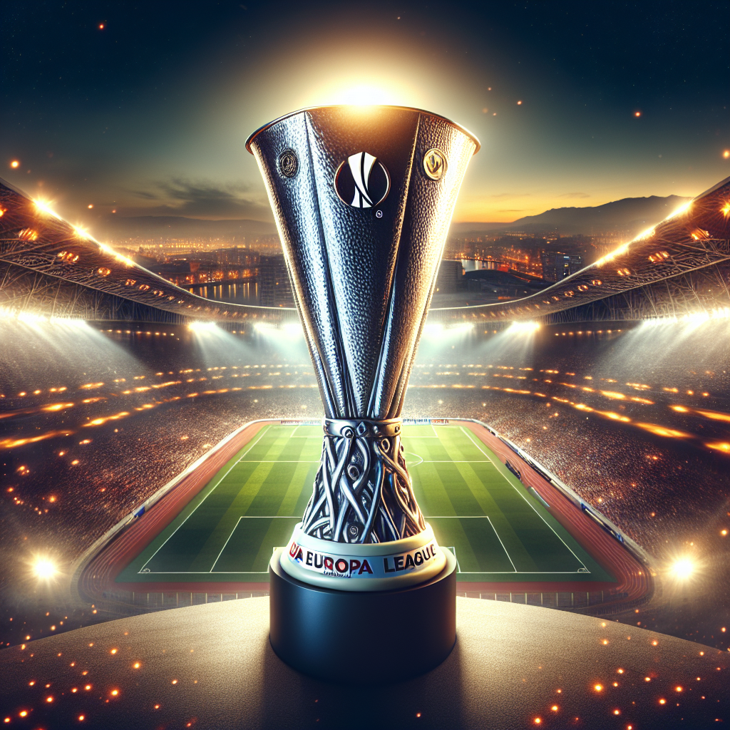 UEFA Europa League trophy with stadium background